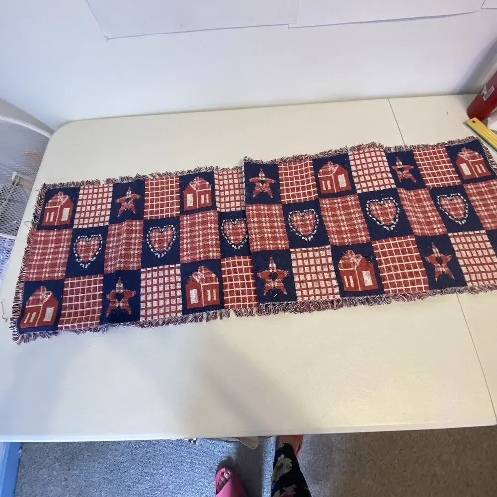 Vintage Linen Cotton Table Runner 13x66” Fridge Hearts Stars HomeSweetHome Core